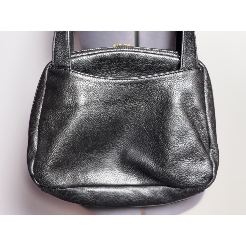 Vintage 90s Black Leather Shoulder Bag Minimalist Quiet Luxury Libaire - Picture 4 of 12